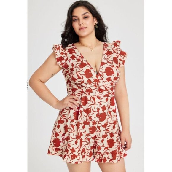 Cider Womens Floral Ruffle Romper 2XL Feminine V-Neck Sleeveless Summer Date - Picture 1 of 7